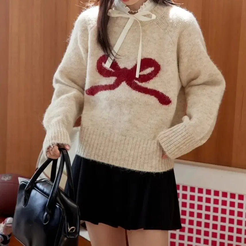 [BUNJANG] Ribbon Point Knit Top / 리본 포인트 니트