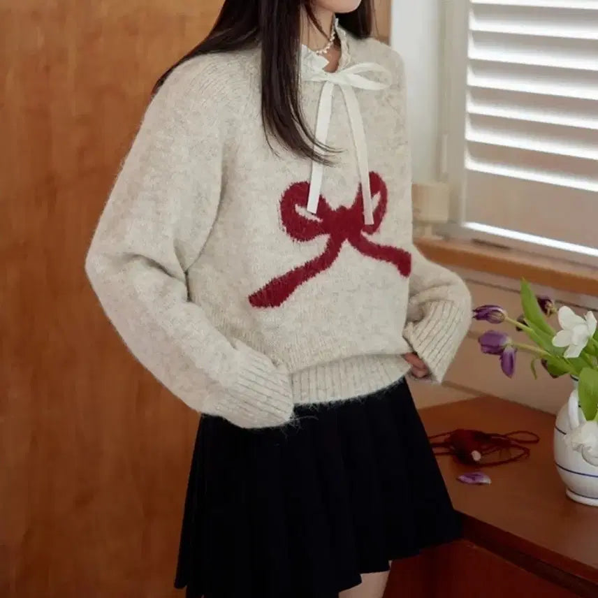 [BUNJANG] Ribbon Point Knit Top / 리본 포인트 니트