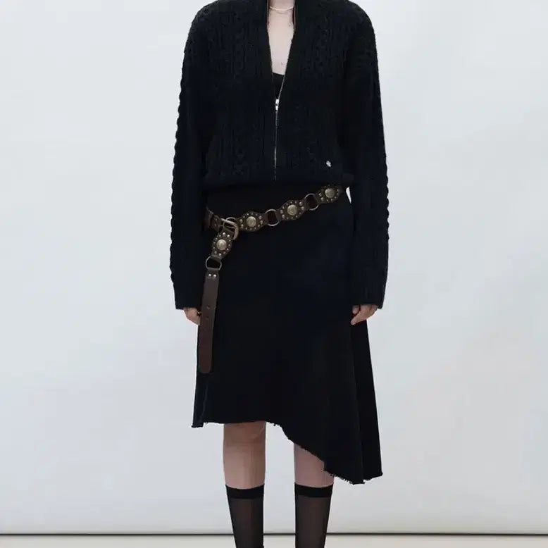 [BUNJANG] Current Twisted Knit Zip-up Black Jacket / (급처) 커렌트 트위스티드 니트 집업 블랙 free