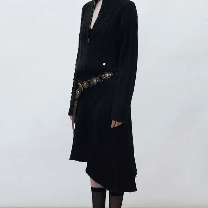 [BUNJANG] Current Twisted Knit Zip-up Black Jacket / (급처) 커렌트 트위스티드 니트 집업 블랙 free