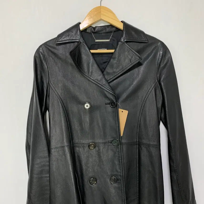 [BUNJANG] Vintage Black Real Leather Half Coat / SYSTEM 시스템 빈티지 블랙 리얼레더 가죽 하프 코트 여성