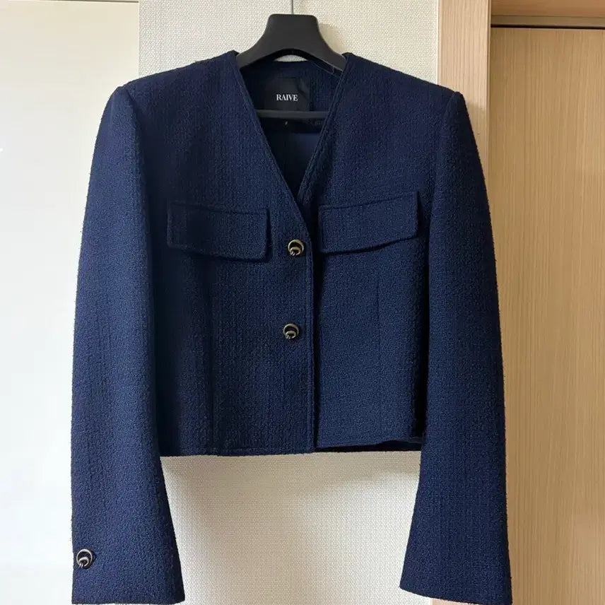 [BUNJANG] Rave Tweed Jacket Navy / Raive 레이브 버튼 트위드 자켓 네이비