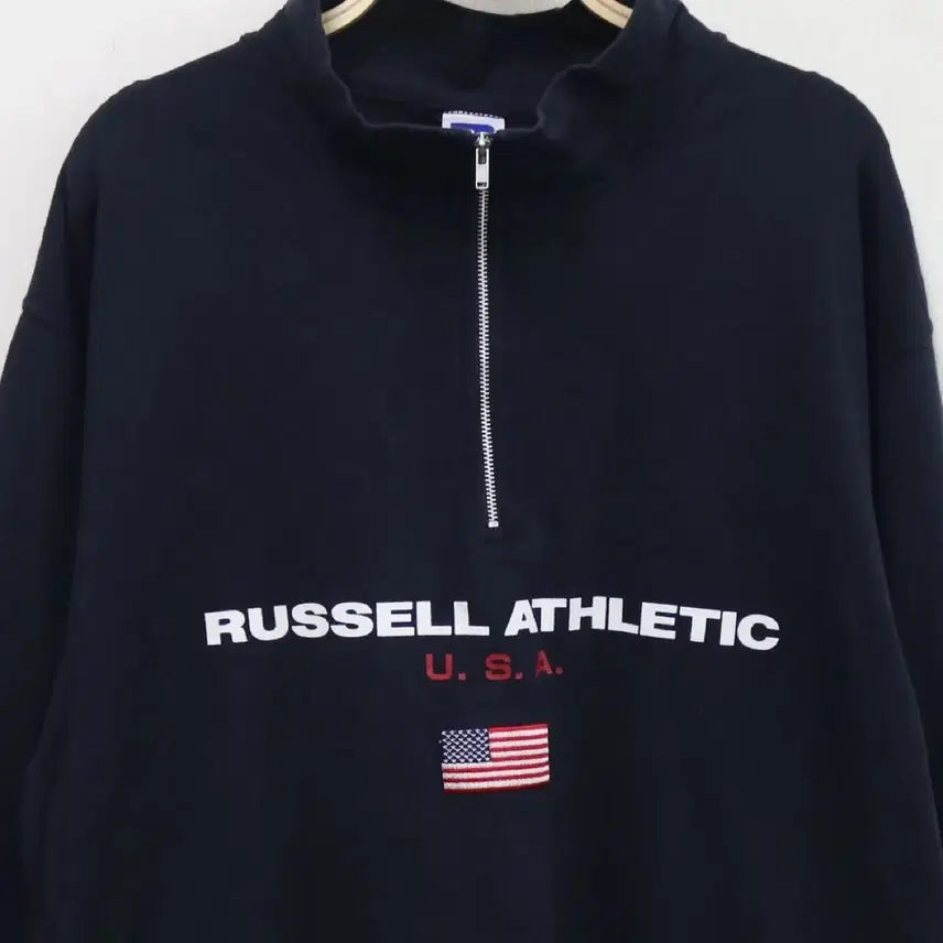 [BUNJANG] Seventeen Russell Athletic Half-Zip Sweatshirt Navy / 러셀(Russell Athletic) 반집업 맨투맨 네이비