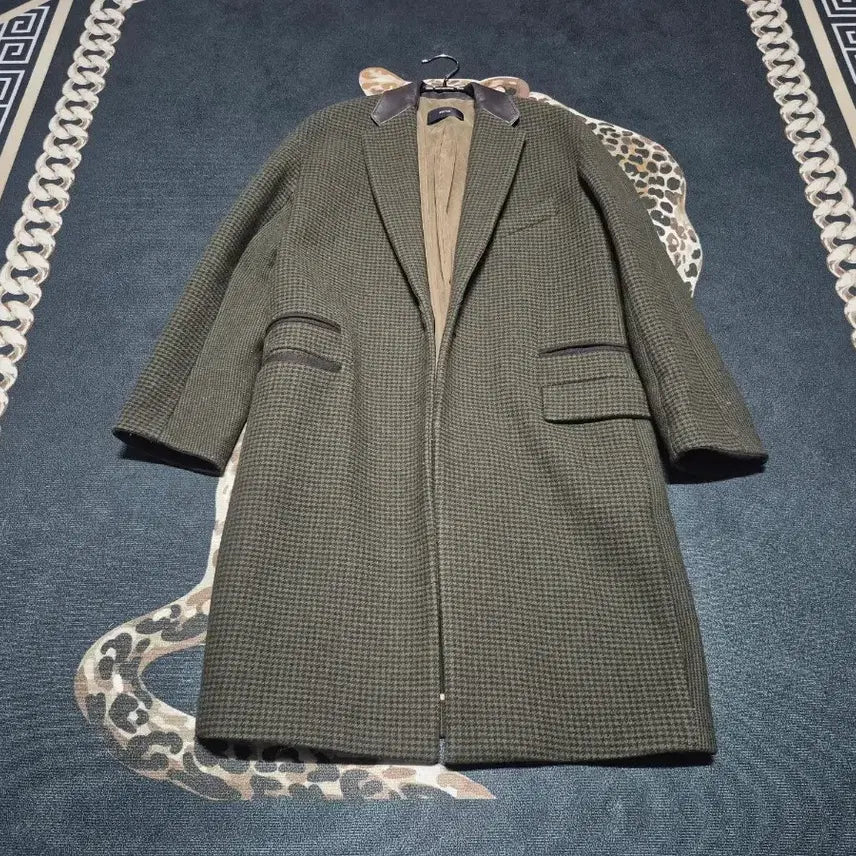 [BUNJANG] System Leather Collar Wool Check Coat / 한섬 시스템 레더 카라 울 체크 코트 m 정품
