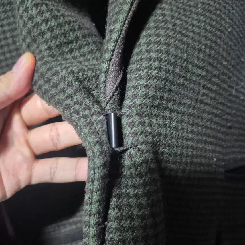 [BUNJANG] System Leather Collar Wool Check Coat / 한섬 시스템 레더 카라 울 체크 코트 m 정품