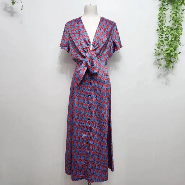 [BUNJANG] Sandro Pattern Print Long Dress / [Sandro] 산드로 패턴 프린트 매듭 롱 원피스
