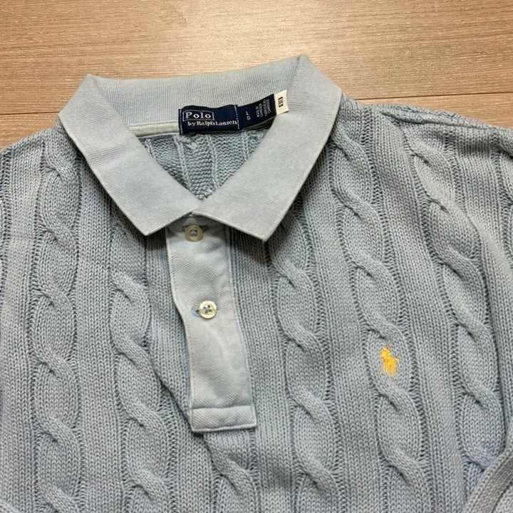 [BUNJANG] Polo Ralph Lauren Cable Knit Sweater / 폴로 랄프로렌 케이블 니트 하늘색 정품 큐알 인증 가능