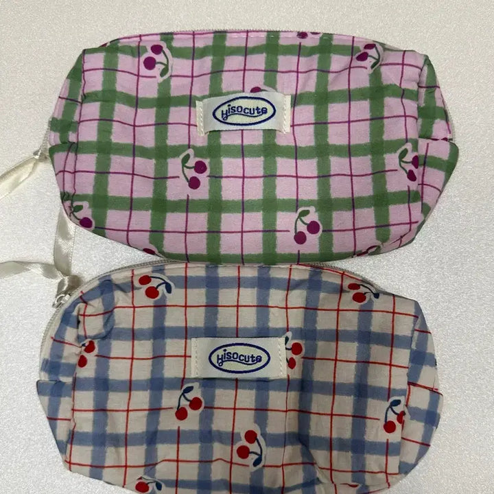 [BUNJANG] Kitsch Cherry Check Mini Pouch / 키치한 체리 체크 미니 파우치,필통