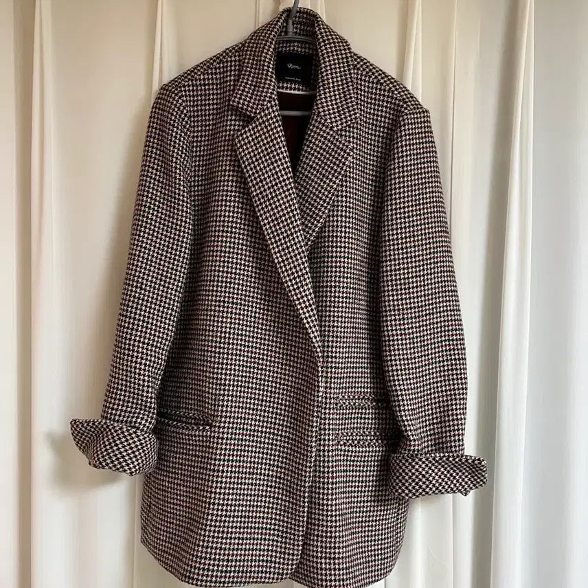 [BUNJANG] Roem Burgundy Check Jacket / 로엠 루즈핏 체크자켓 버건디컬러