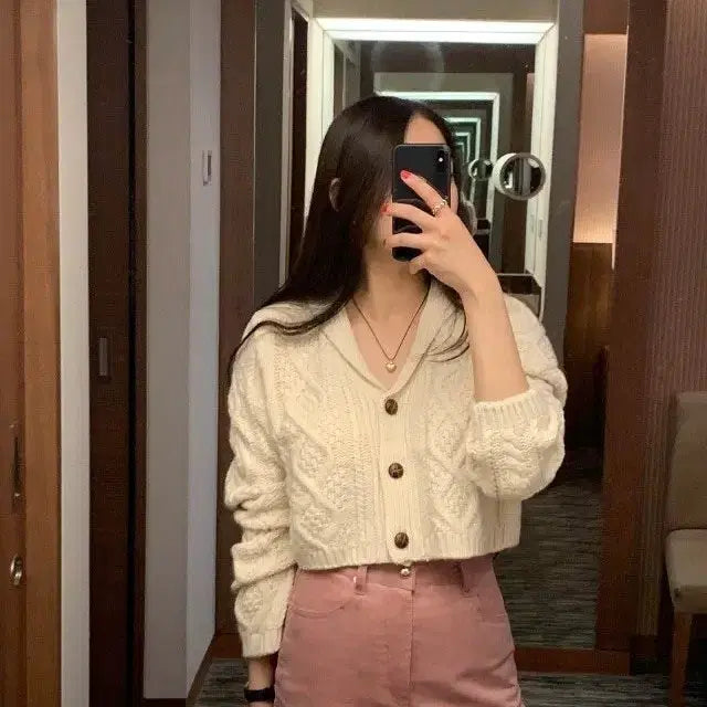 [BUNJANG] 미엘 꽈배기 크롭 니트 가디건 / 미엘 꽈배기 크롭 니트 가디건