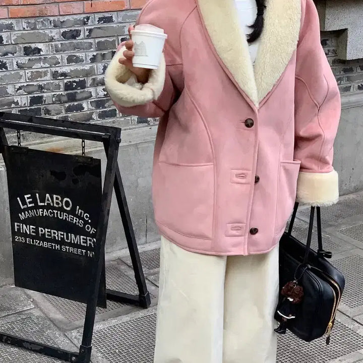 [BUNJANG] Bicini Pink Faux Fur Coat / 바이씨니 멜로디 무스탕 핑크컬러