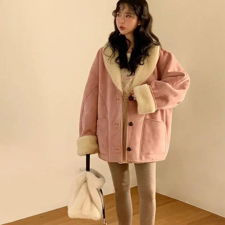 [BUNJANG] Bicini Pink Faux Fur Coat / 바이씨니 멜로디 무스탕 핑크컬러