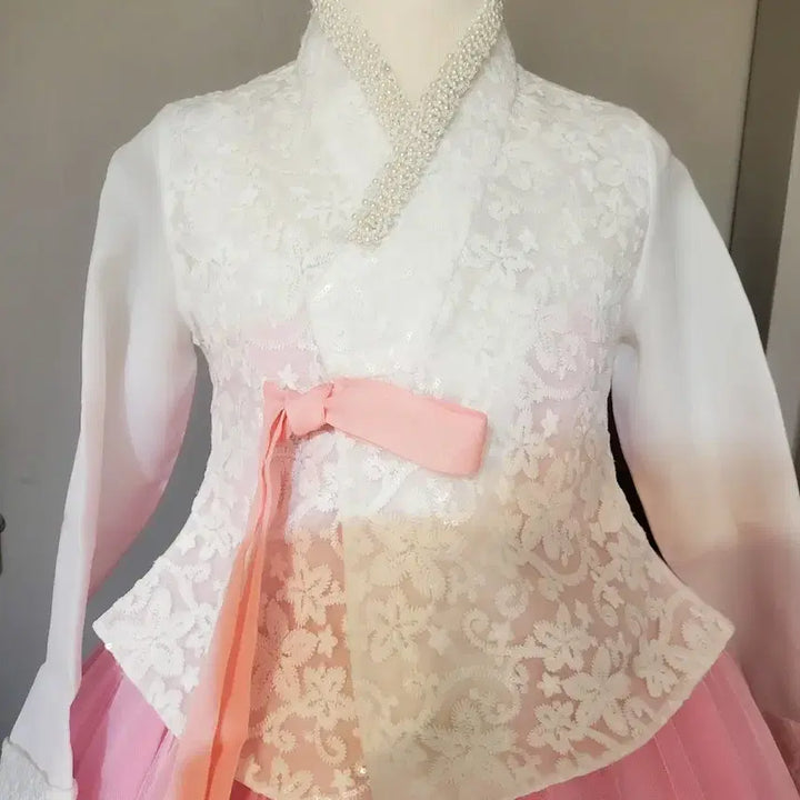 [BUNJANG] Hanbok Pearl Coin Lace Mini Dangui Set / 한복 진주동전 레이스 미니당의 셋트