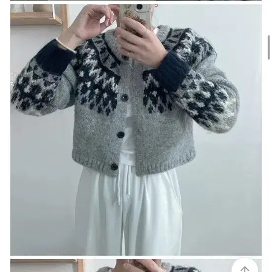 [BUNJANG] H Room Nordic Semi-Crop Cardigan / 에이치룸 노르딕 세미크롭 가디건 새상품