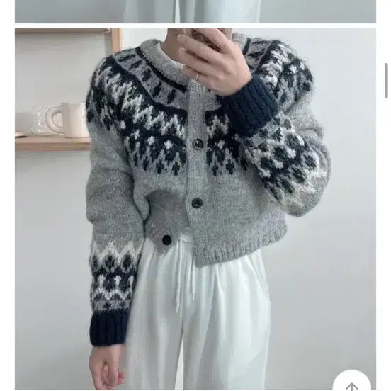 [BUNJANG] H Room Nordic Semi-Crop Cardigan / 에이치룸 노르딕 세미크롭 가디건 새상품