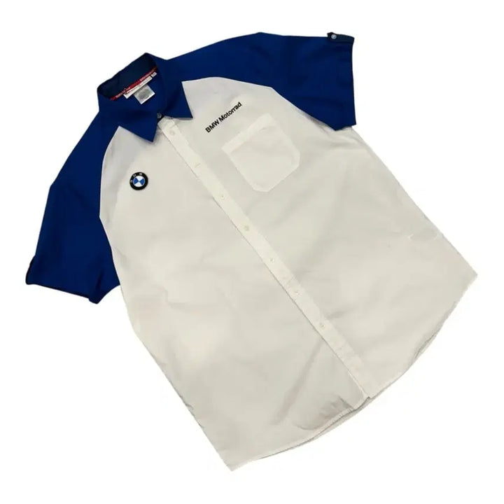 [BUNJANG] BMW 2014 Raglan Short Sleeve Shirt Blue White / [L] BMW 비엠더블유 2014 나그랑 반팔 셔츠 블루 화이트