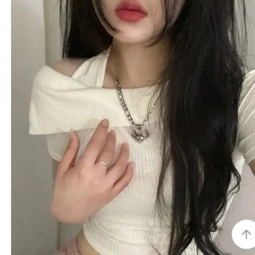 [BUNJANG] Ablie Off-Shoulder Knit Top Ivory / 오프숄더 반팔 니트 아이보리 홀터넥 에이블리 판매 옷정리 홀터넥 골지