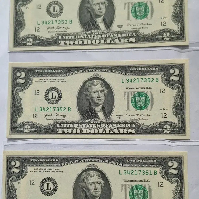 [BUNJANG] Uncirculated 2 Dollar Bills Bundle Set / 행운의2달러 완전  미사용지폐  3장을  일괄판매합니다