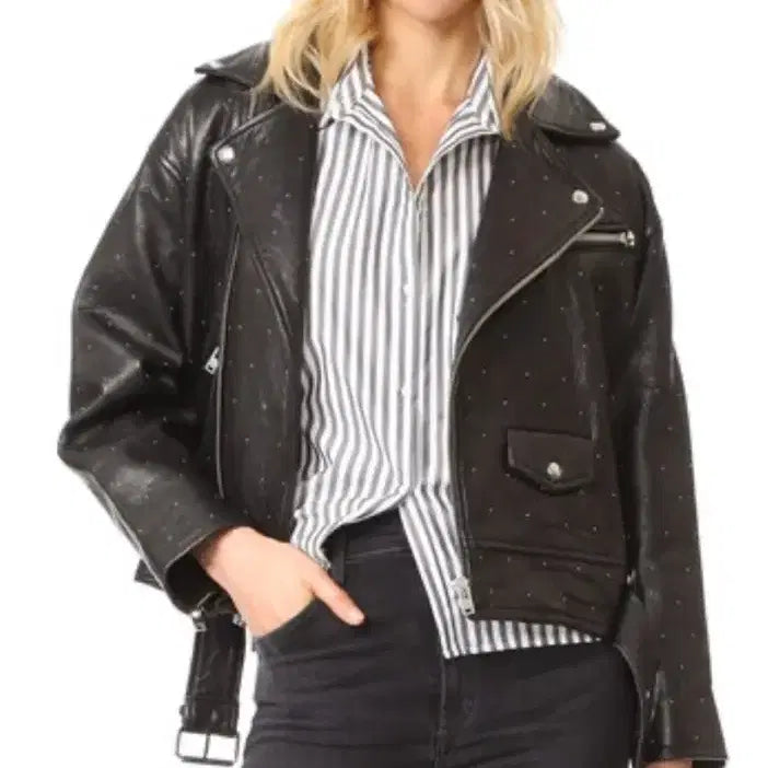 [BUNJANG] IRO Black Studded Leather Rider Jacket - Size 36 / IRO 블랙 스터드 가죽 라이더 자켓 36