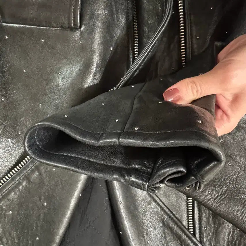 [BUNJANG] IRO Black Studded Leather Rider Jacket - Size 36 / IRO 블랙 스터드 가죽 라이더 자켓 36