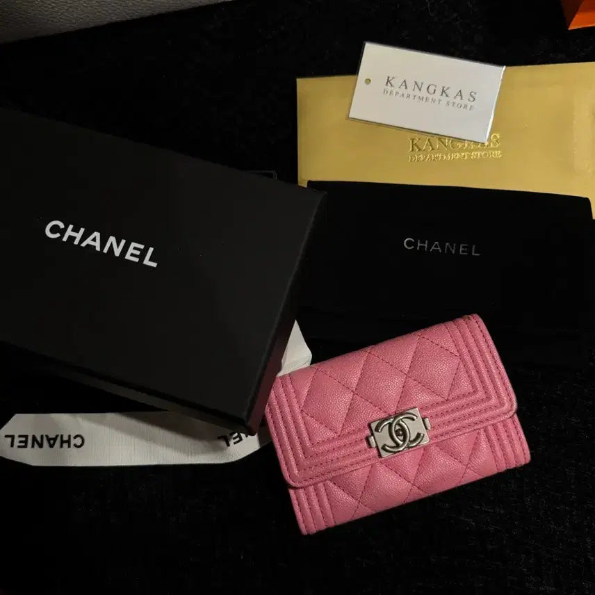 [BUNJANG] Chanel Boy Flap Card Wallet Pink / 샤넬 보이 플랩 카드지갑 핑크(번개케어완료)