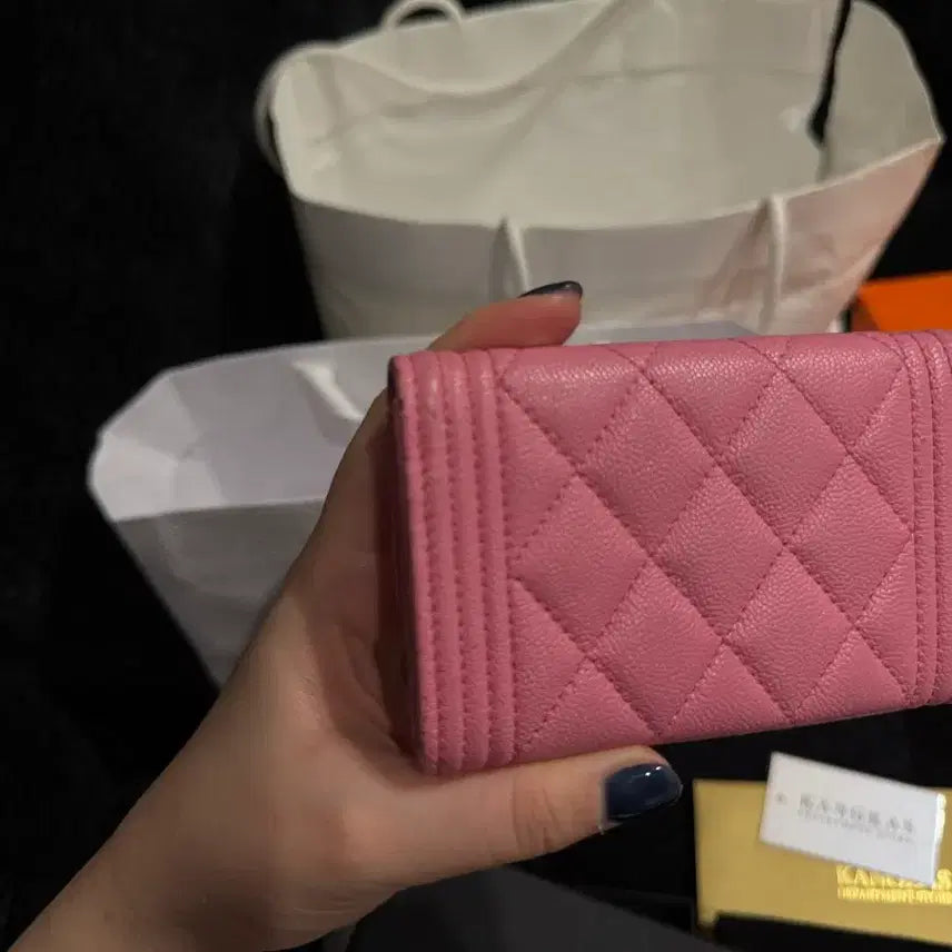 [BUNJANG] Chanel Boy Flap Card Wallet Pink / 샤넬 보이 플랩 카드지갑 핑크(번개케어완료)