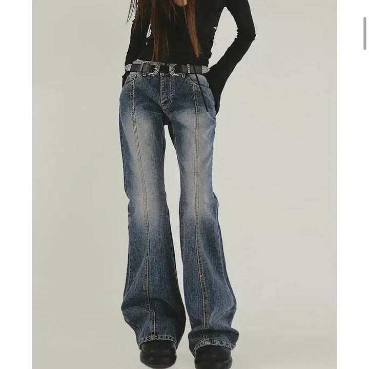 [BUNJANG] Sikwon Low Waist Dark Wash Slim Bootcut Denim Jeans / 시크원 로우웨스트 진청 슬림 부츠컷 데님진