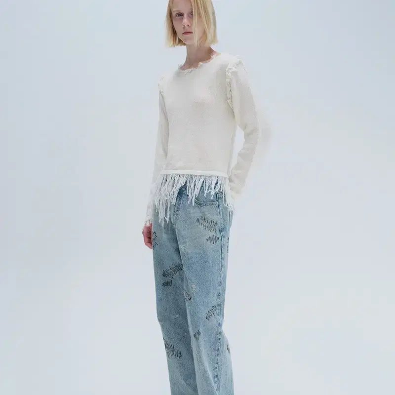 [SOLD OUT] (새상품) 다이애그널 FRINGE DAMAGE KNIT (아이보리)