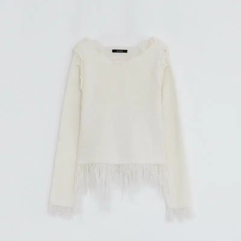 [BUNJANG] Diagonal Fringe Knit / (새상품) 다이애그널 FRINGE DAMAGE KNIT (아이보리)