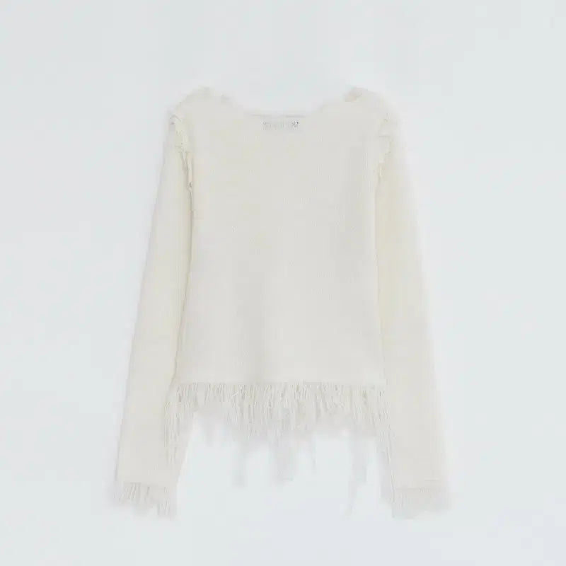 [BUNJANG] Diagonal Fringe Knit / (새상품) 다이애그널 FRINGE DAMAGE KNIT (아이보리)