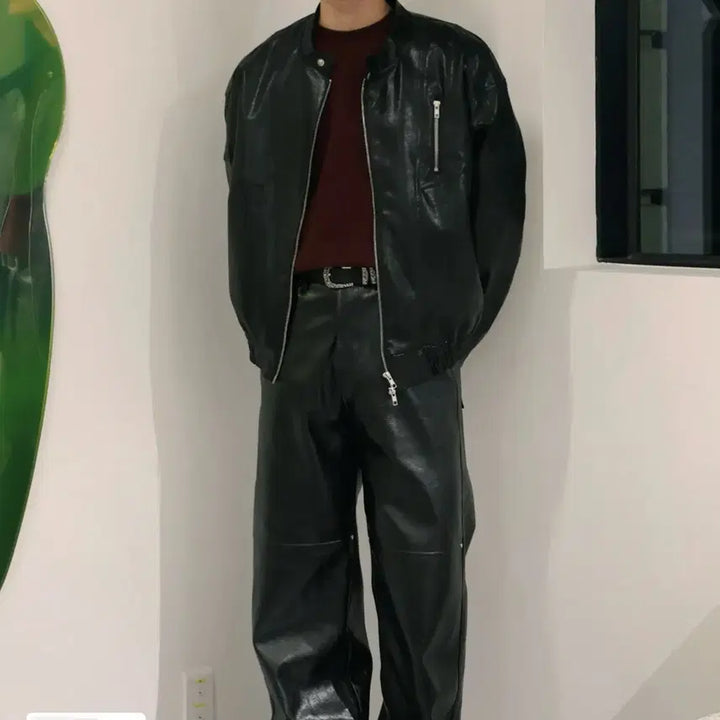 [BUNJANG] Base Moment Leather Biker Jacket - Black / 베이스모먼트 레더 바이커 자켓 블랙