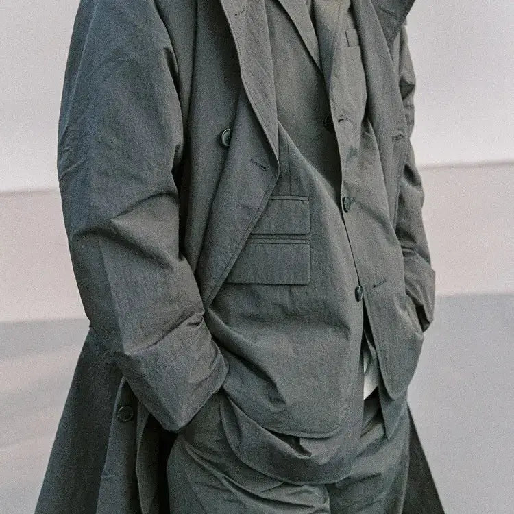 [BUNJANG] Ourselfs Recycled Nylon Double Coat Navy / 아워셀브스 리사이클 나일론(재팬 패브릭) 더블 코트 2사이즈 네이비