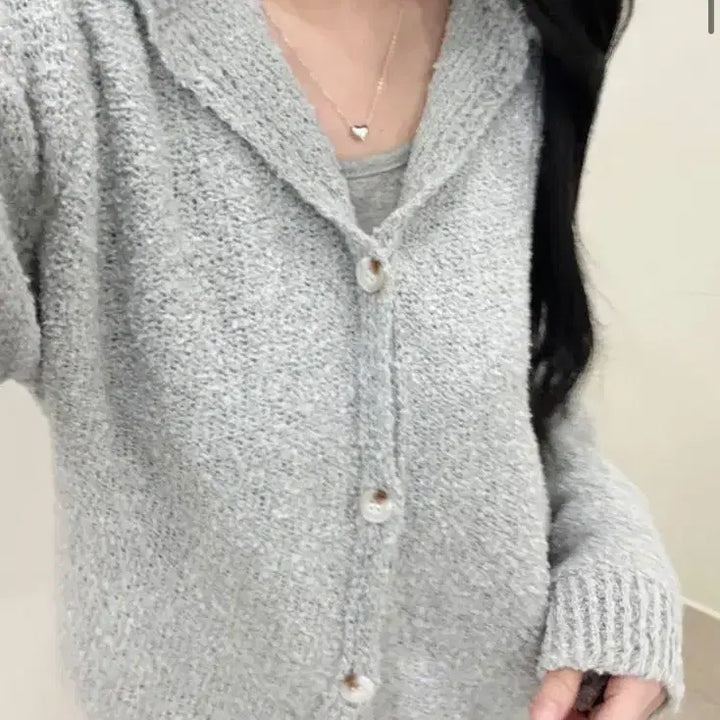 [BUNJANG] Ablie Gray Knit Cardigan / 회색 니트 가디건 에이블리 지그재그 판매 옷정리 그레이 후드