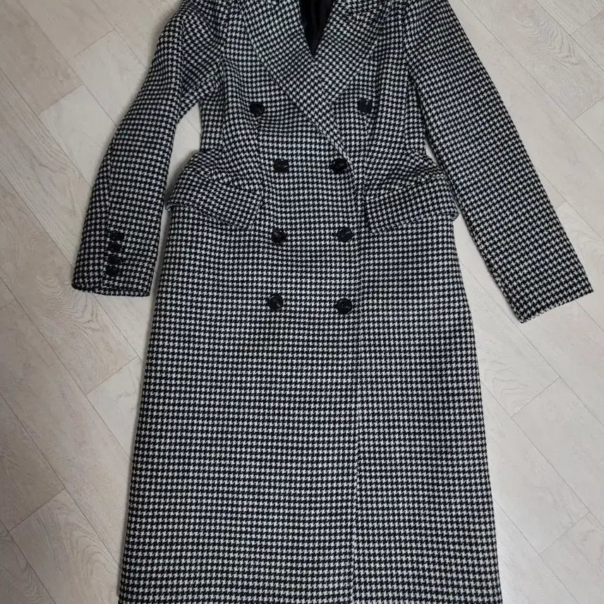 [BUNJANG] Houndstooth Check Long Coat / 하운드투스 체크 롱 코트