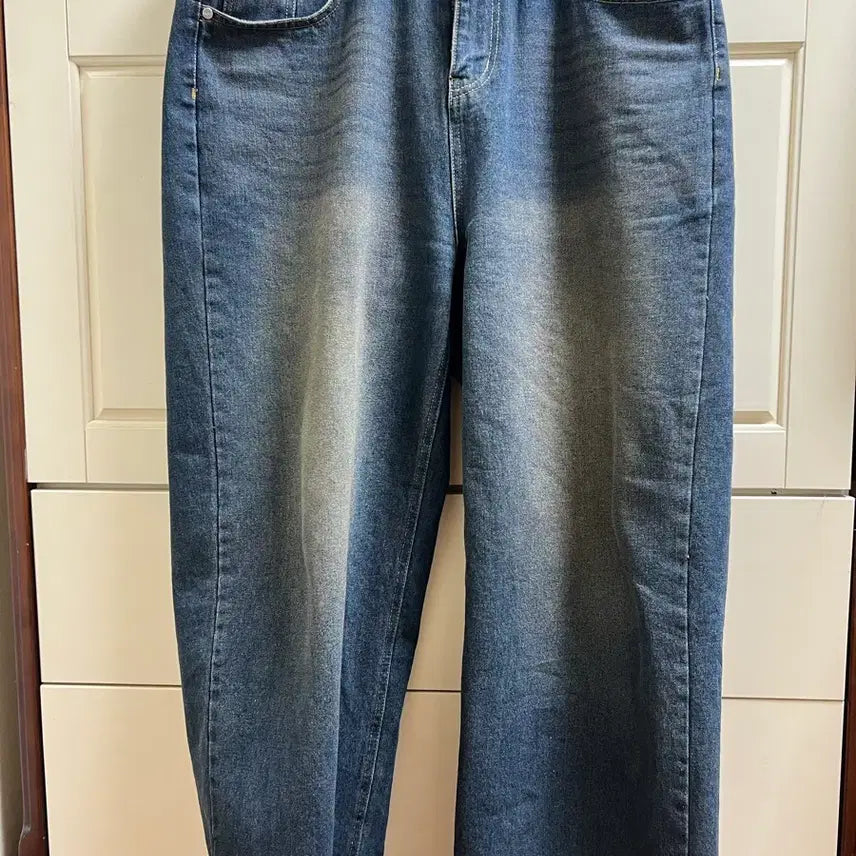 [BUNJANG] REMAINSECOND Vintage Cat Washing Wide Denim Pants Yellow XL / 리메인세컨드 빈티지 캣워싱 와이드 데님 팬츠 옐로우 워싱 XL