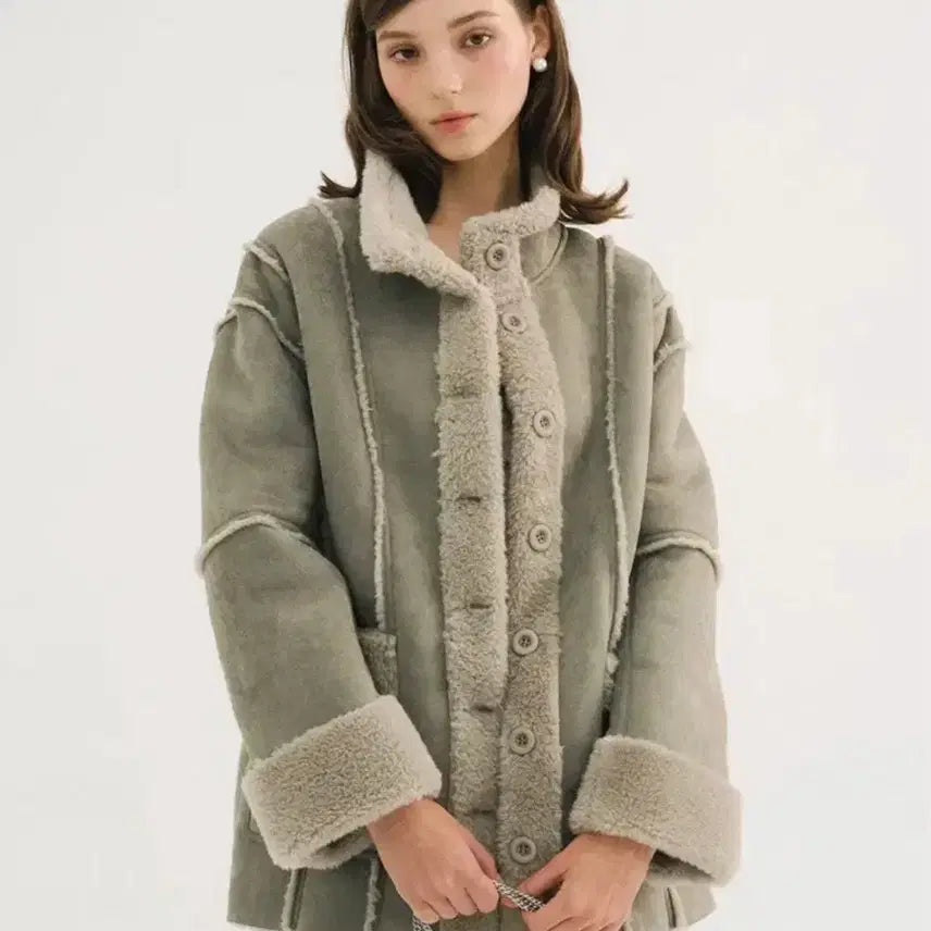 [BUNJANG] Threetimes Angelic Faux Fur Jacket Ash Gray / 쓰리타임즈 엔젤릭 퍼자켓 무스탕 애쉬그레이