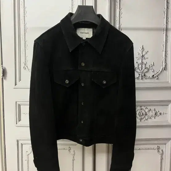 [BUNJANG] Toniqwek Black Suede Leather Trucker Jacket / 토니웩 블랙 스웨이드 레더 트리커 자켓