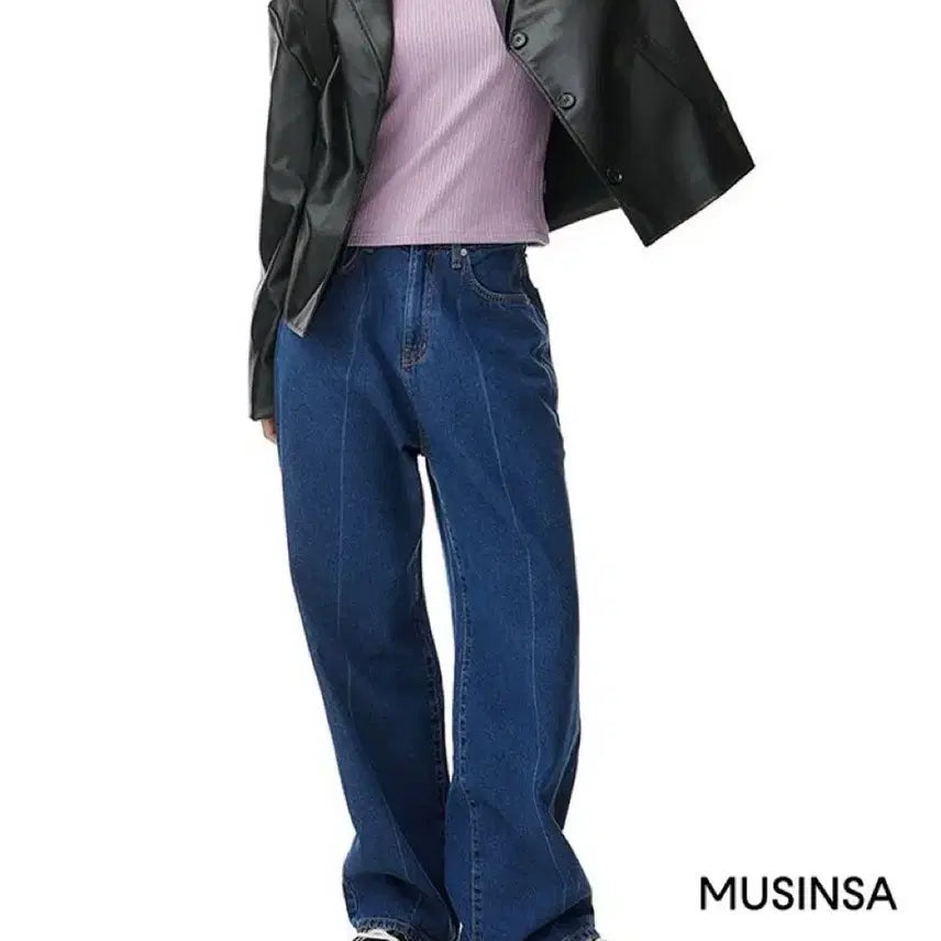 [BUNJANG] Soft Seoul Line Washing Wide Denim Pants / 소프트서울 라인 워싱 와이드 데님 팬츠