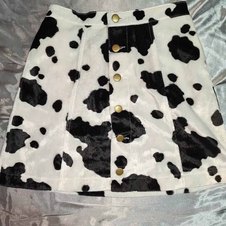 [BUNJANG] Y2K SPINNS Cow Pattern Mini Skirt / [중고/택포]Y2K 키치 갸루 카우패턴 SPINNS 퍼 미니스커트