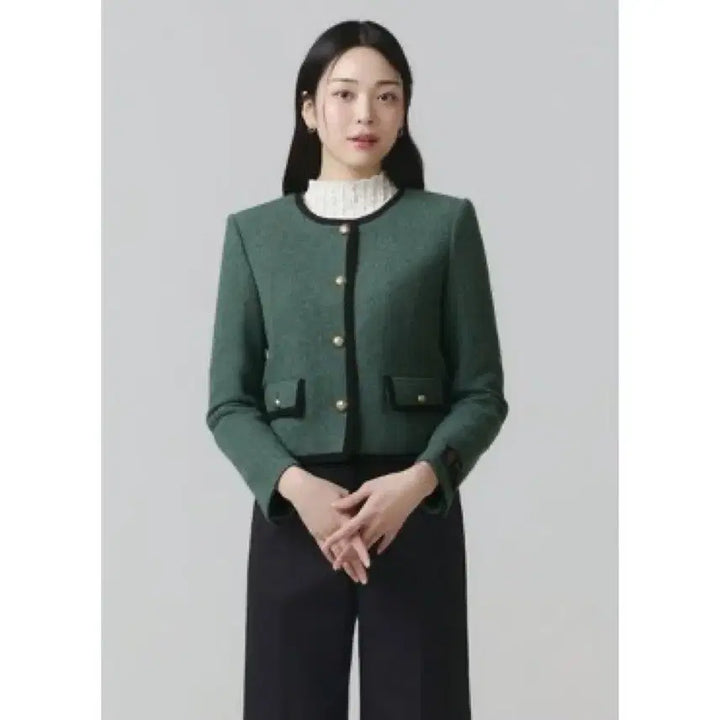 [BUNJANG] It MICHAA Wool Jacket Dark Green (Size 44) / 잇미샤 카라리스 텍스쳐블록 울100% 자켓 다크그린(44)