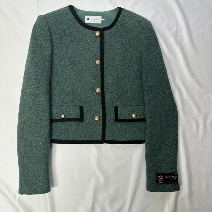 [BUNJANG] It MICHAA Wool Jacket Dark Green (Size 44) / 잇미샤 카라리스 텍스쳐블록 울100% 자켓 다크그린(44)