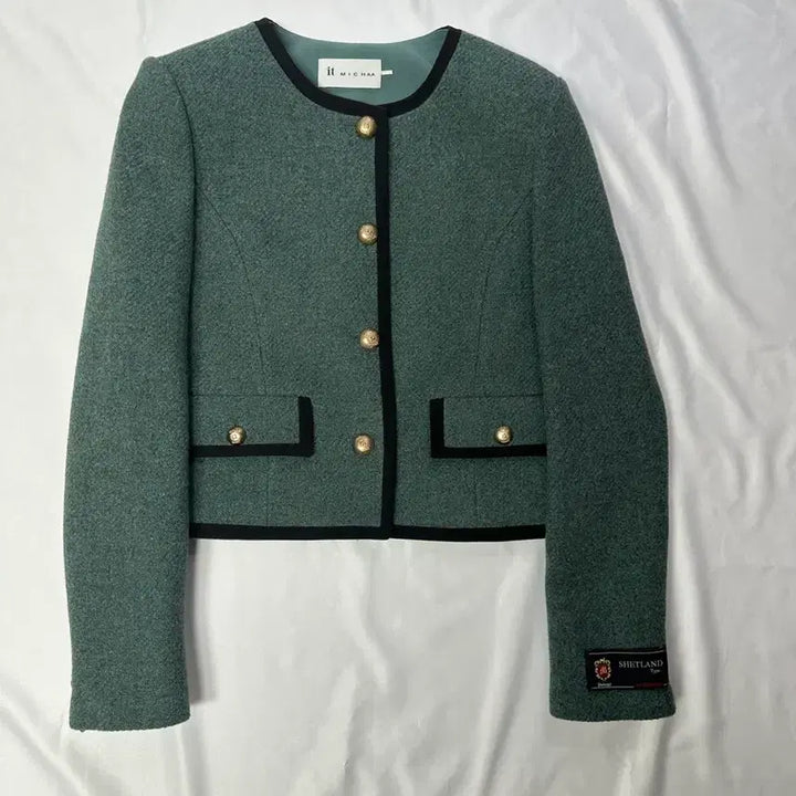 [BUNJANG] It MICHAA Wool Jacket Dark Green (Size 44) / 잇미샤 카라리스 텍스쳐블록 울100% 자켓 다크그린(44)
