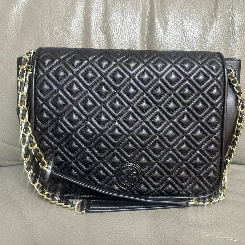 [BUNJANG] Tory Burch Marion Quilted Leather Shoulder Bag / 토리버치 블랙 퀄팅 레더 마리온 금장 체인 숄더백