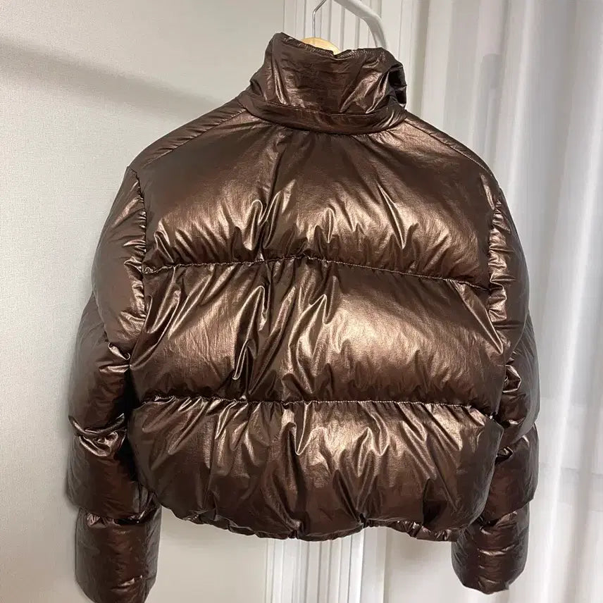 [BUNJANG] PLAC Brown Glossy Short Down Jacket / 플랙 브라운 광택 숏 다운 패딩 점퍼 m