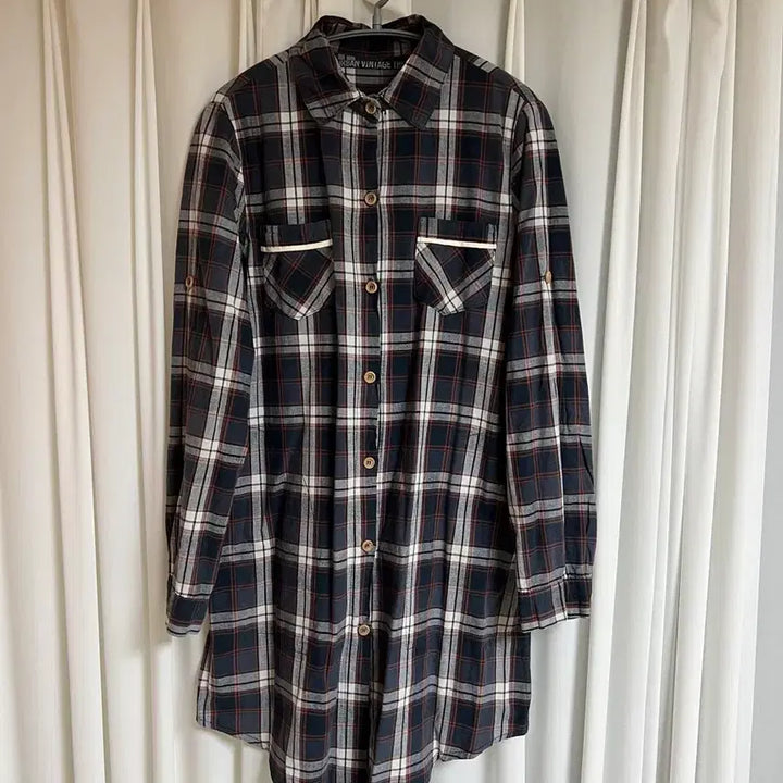 [BUNJANG] Urban Vintage Check Long Shirt / 어반빈티지 체크롱셔츠 루즈핏셔츠 네이비컬러