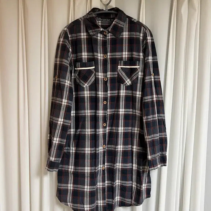 [BUNJANG] Urban Vintage Check Long Shirt / 어반빈티지 체크롱셔츠 루즈핏셔츠 네이비컬러