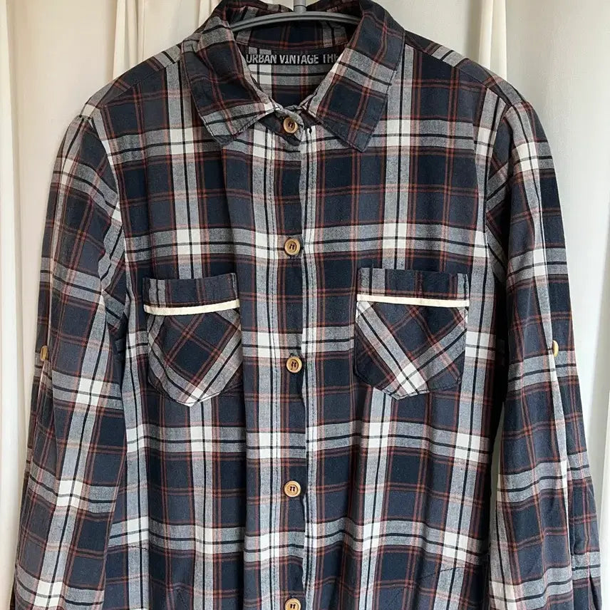 [BUNJANG] Urban Vintage Check Long Shirt / 어반빈티지 체크롱셔츠 루즈핏셔츠 네이비컬러