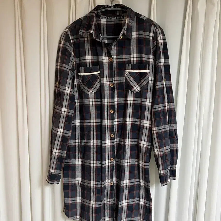 [BUNJANG] Urban Vintage Check Long Shirt / 어반빈티지 체크롱셔츠 루즈핏셔츠 네이비컬러