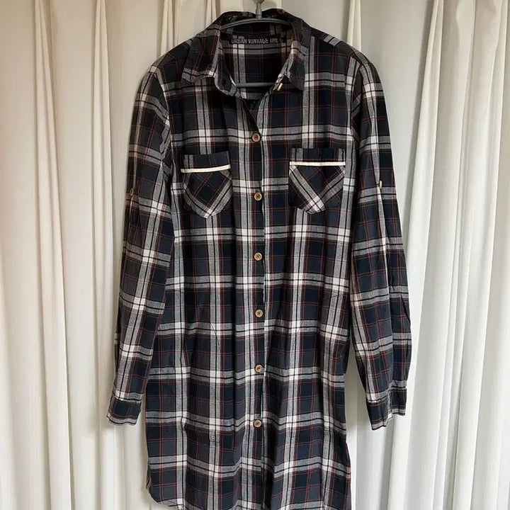 [BUNJANG] Urban Vintage Check Long Shirt / 어반빈티지 체크롱셔츠 루즈핏셔츠 네이비컬러