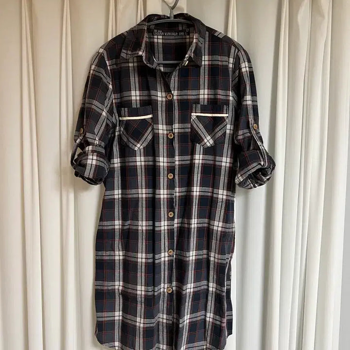 [BUNJANG] Urban Vintage Check Long Shirt / 어반빈티지 체크롱셔츠 루즈핏셔츠 네이비컬러